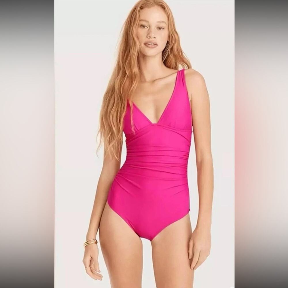 J. Crew | NWT Size 4 Ruched V Neck One Piece Fuchsia Bathing Suit Style BC116